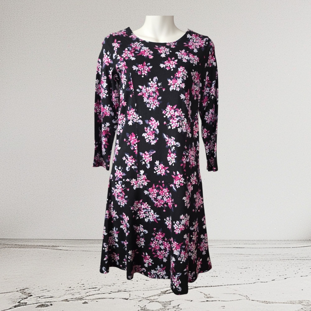 Joules Black Dress with Pink Floral Design